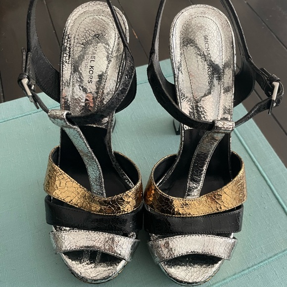 Michael Kors Strappy Platform Heel - Black Gold and Silver - Picture 4 of 9